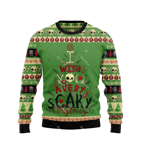 Men's Skull Christmas Sweater, Crew Neck, Long Sleeves