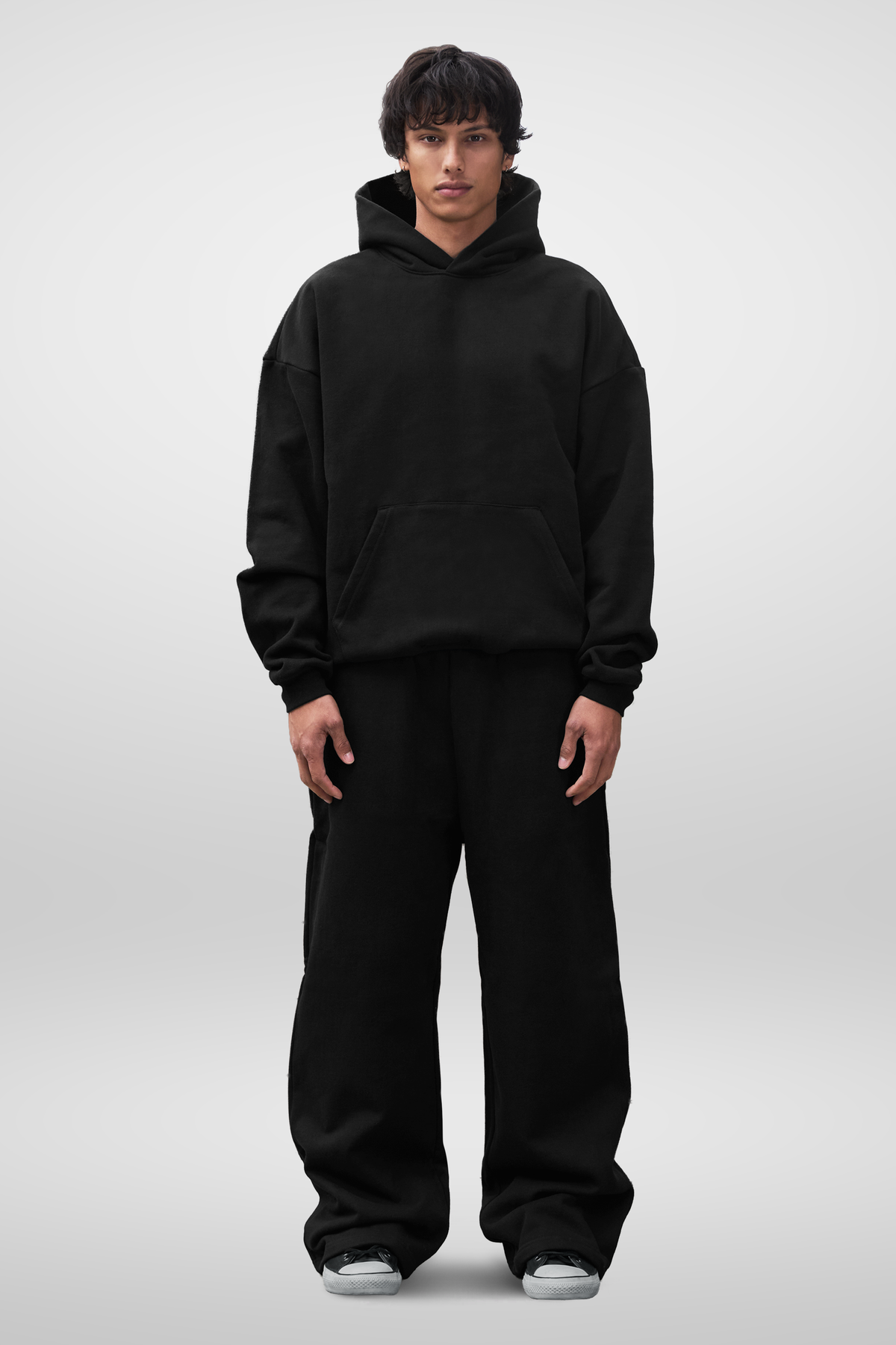 Men's Black Pullover Hoodie, Hooded, Long Sleeves, Kangaroo Pocket
