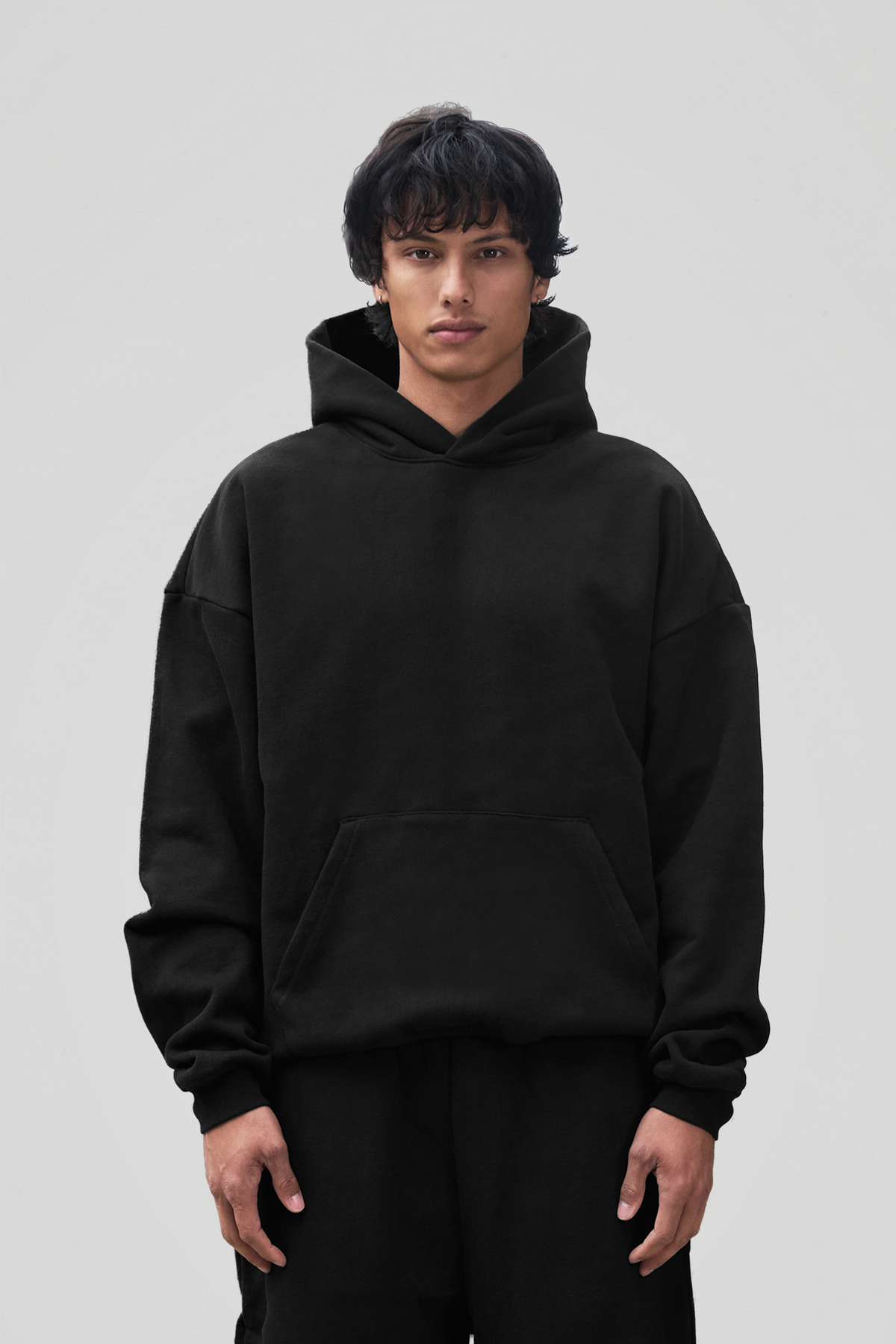 Men's Black Pullover Hoodie, Hooded, Long Sleeves, Kangaroo Pocket
