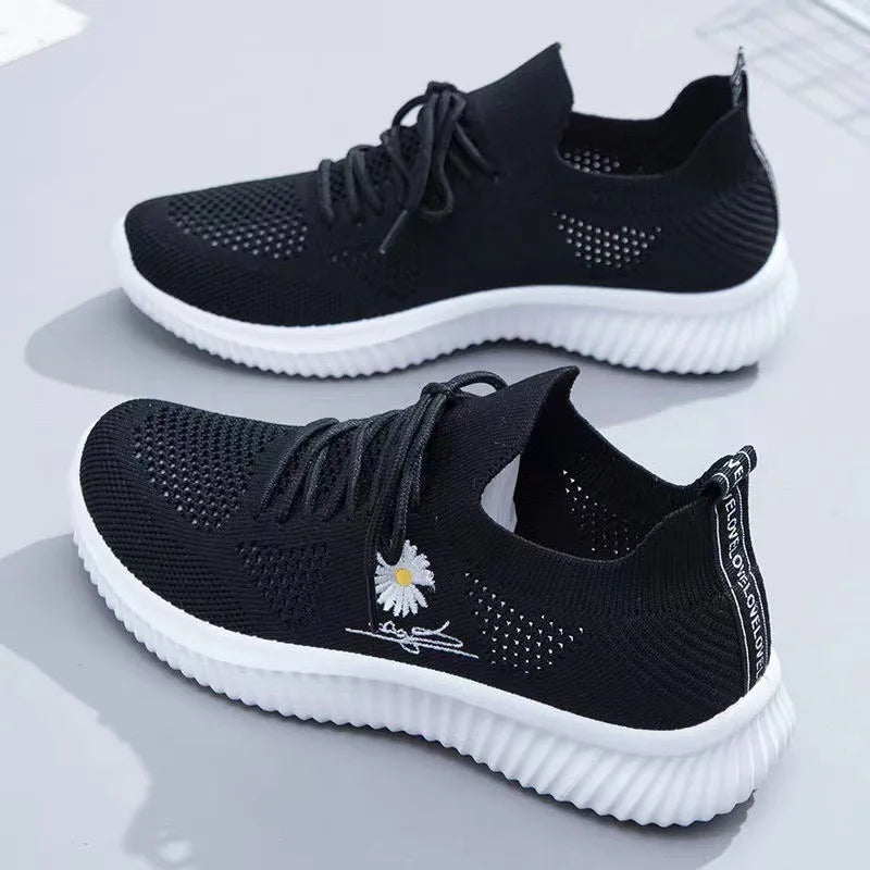 Women's Floral Lace-Up Sneakers, Low Profile, Ribbed Sole