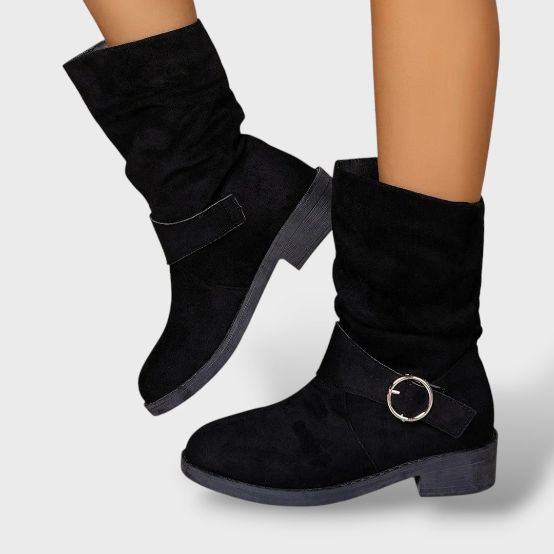 Women's Suede-Effect Cowboy Ankle Boots with Block Heel