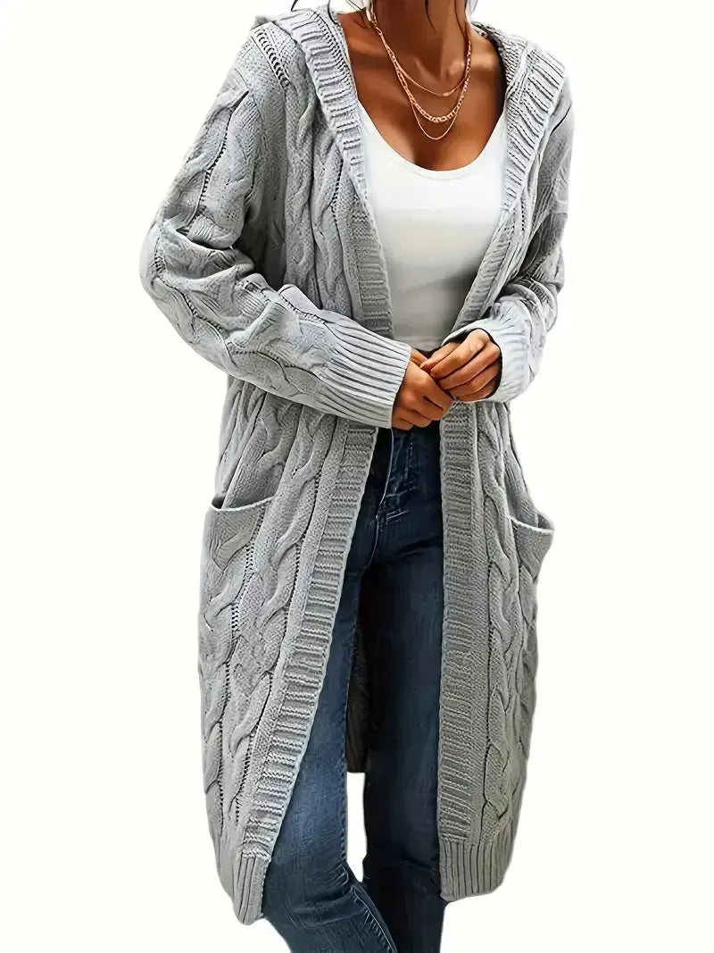 Women's Textured Open Cardigan, Longline, Cable Knit