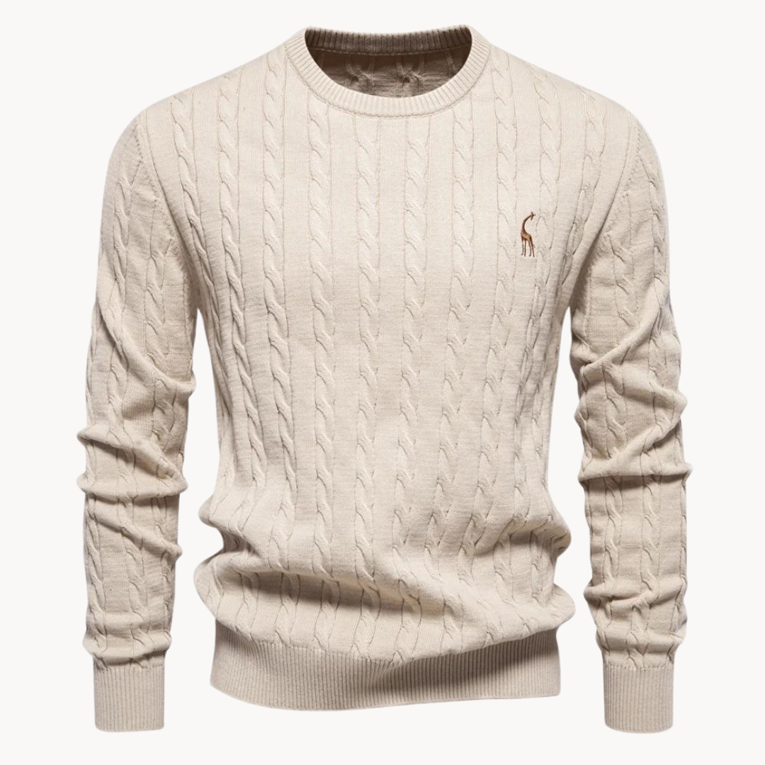 Men's Cable Knit Sweater, Crew Neck, Long Sleeves
