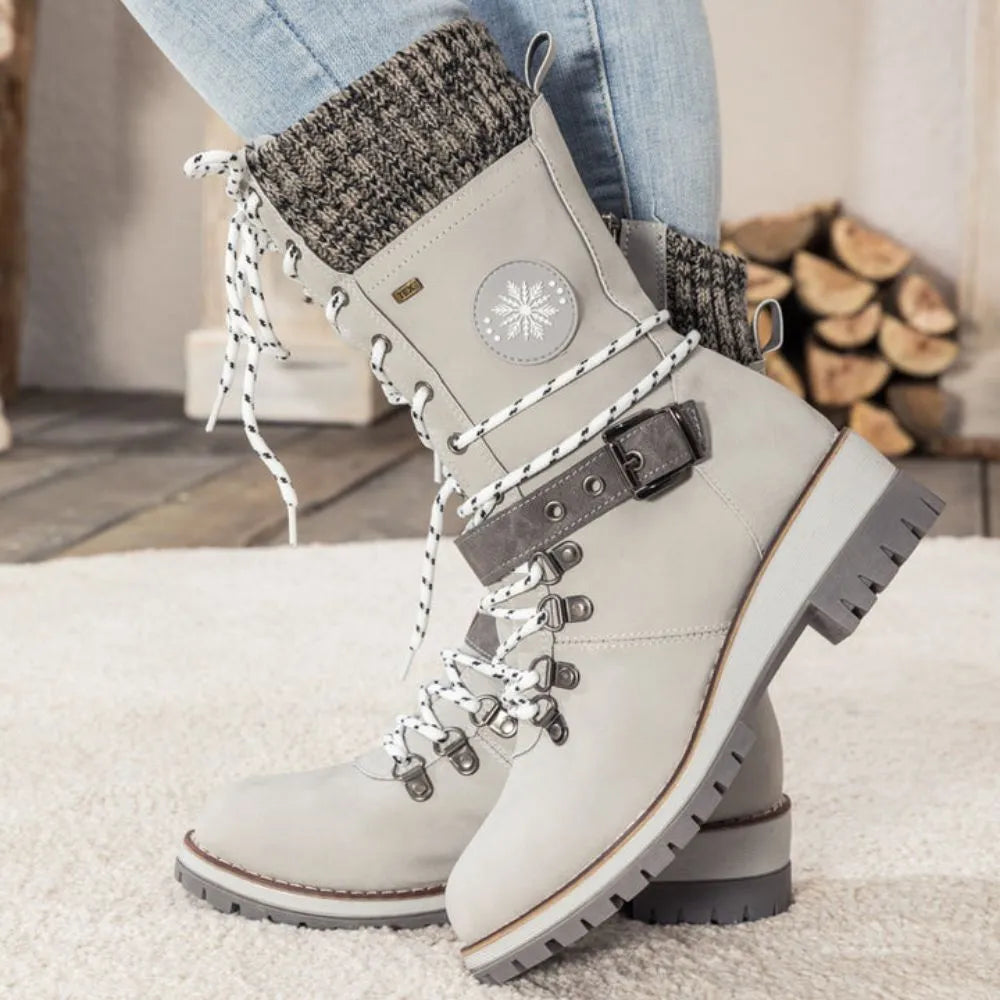 Women's Snow Boots, Lace-Up Ankle Style, Knitted Cuff