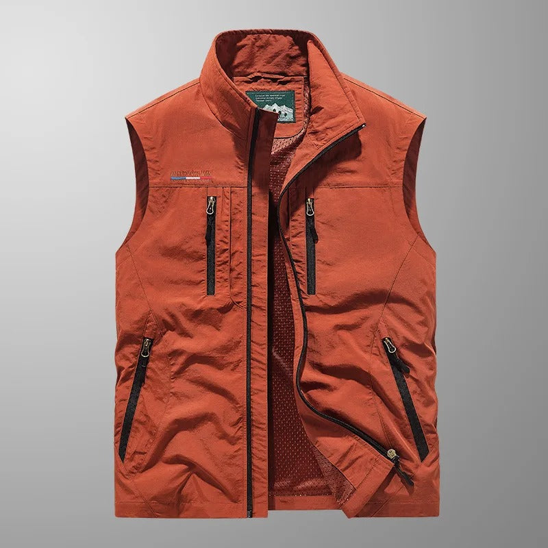 Robin | Mens Cargo Vest with Stand Collar and Zip Pockets — Utility Vest in 6 Colors M–3XL | Westmere