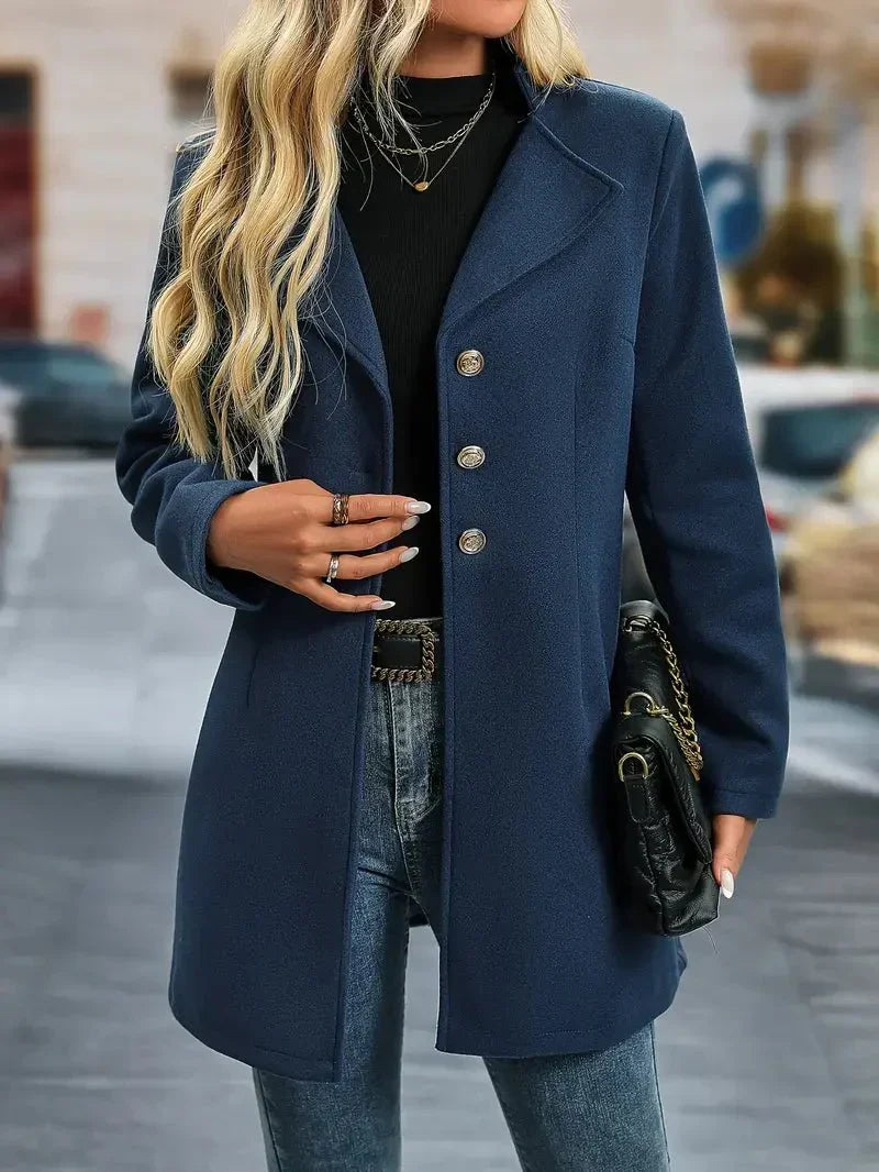 Women's Button-Front Blazer Coat with Notch Lapel