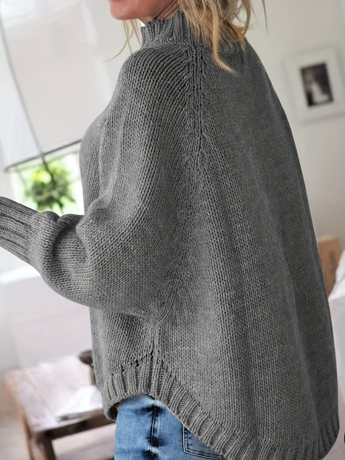 Women's Cable-Knit High-Neck Sweater Relaxed Fit