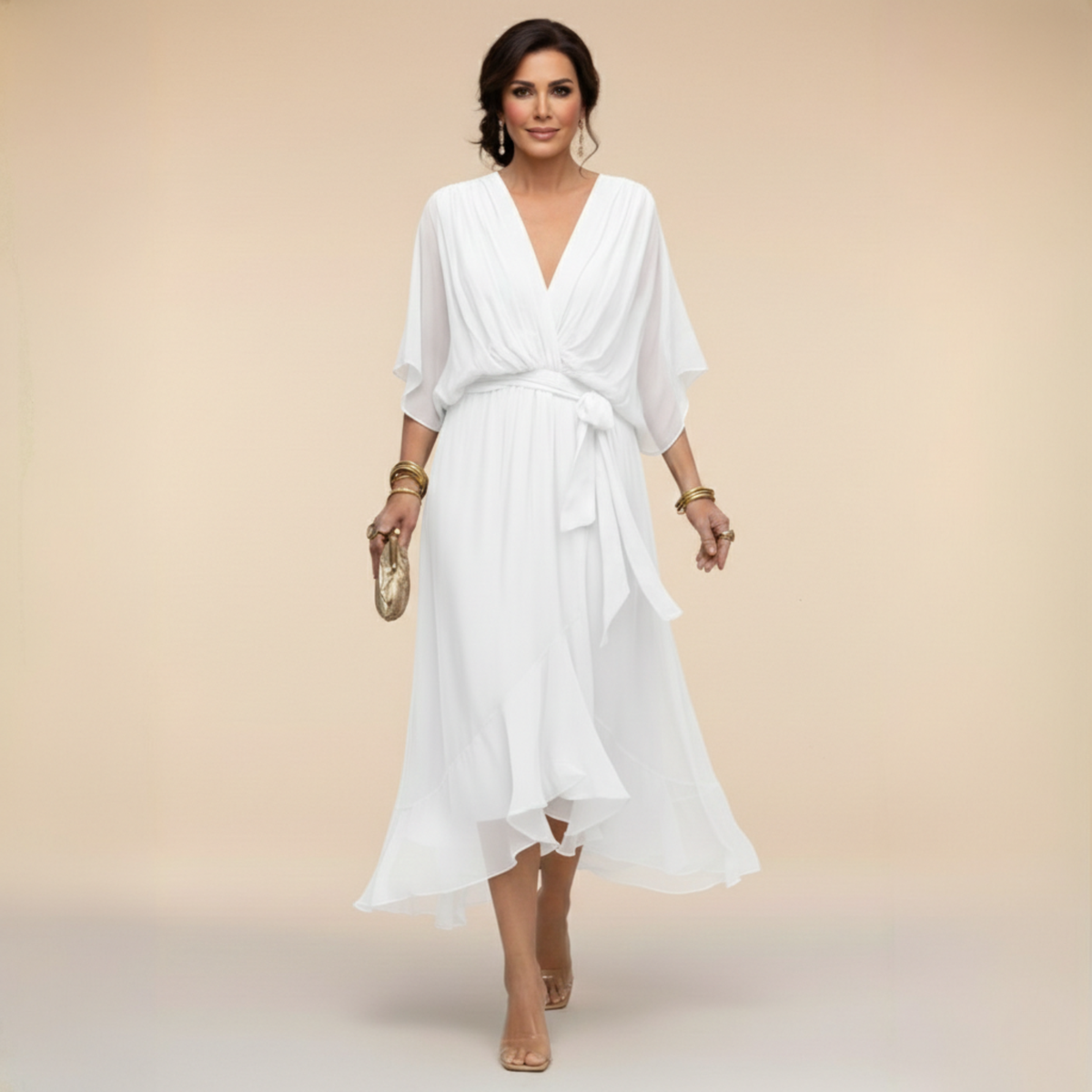 Women's V-Neck Summer Occasion Dress – Lightweight Flowy Dress