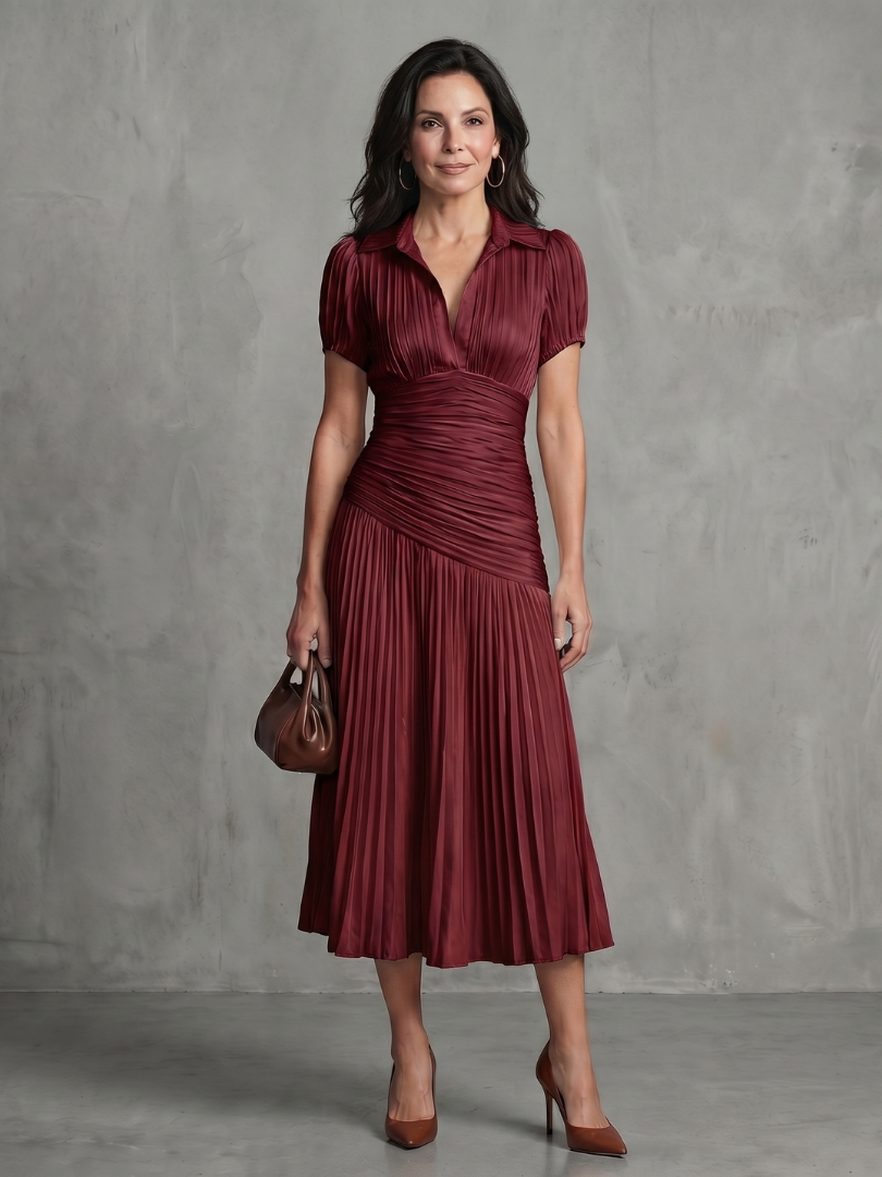 Theodora | Pleated Waist Striped Midi Dress™
