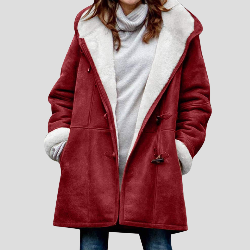 Women's Hooded Coat with Zip Front and Mid-Length Cut