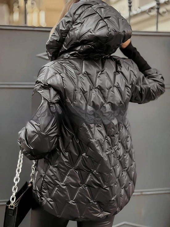 Women's Puffer Jacket with Quilted Panels and Hood | Patchwork | For Winter | Size S-3XL | Brown, Khaki, White, Black