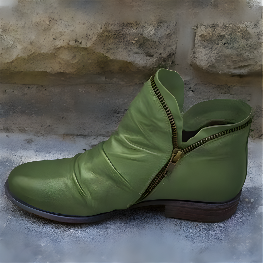 Unisex Ankle Boots, Diagonal Zipper, Round Toe, Low Heel