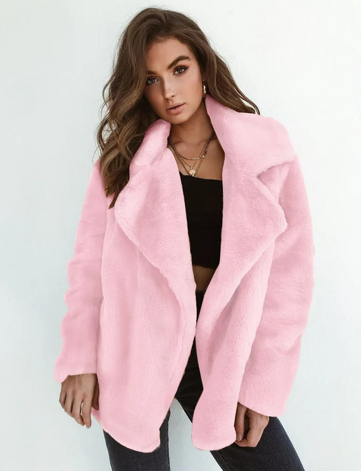 Women's Open-Front Teddy Jacket with Oversized Collar