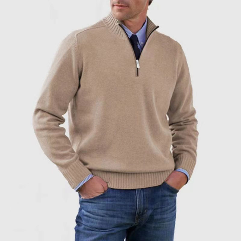 Men's Half-Zip Mock Neck Sweater, Long Sleeves, Ribbed Trim