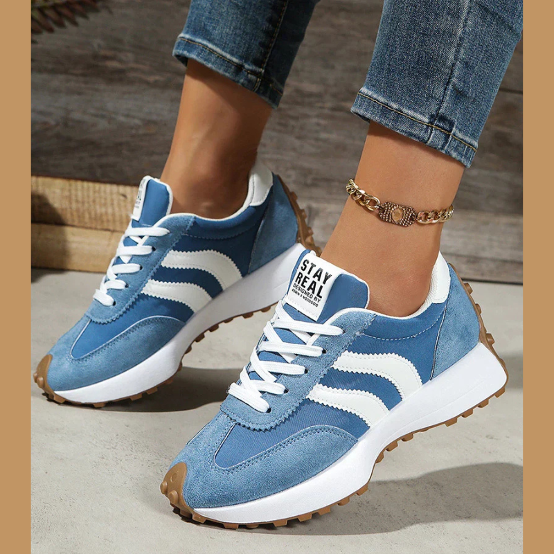 Women's Retro Lace-Up Sneakers, Striped Panel Design