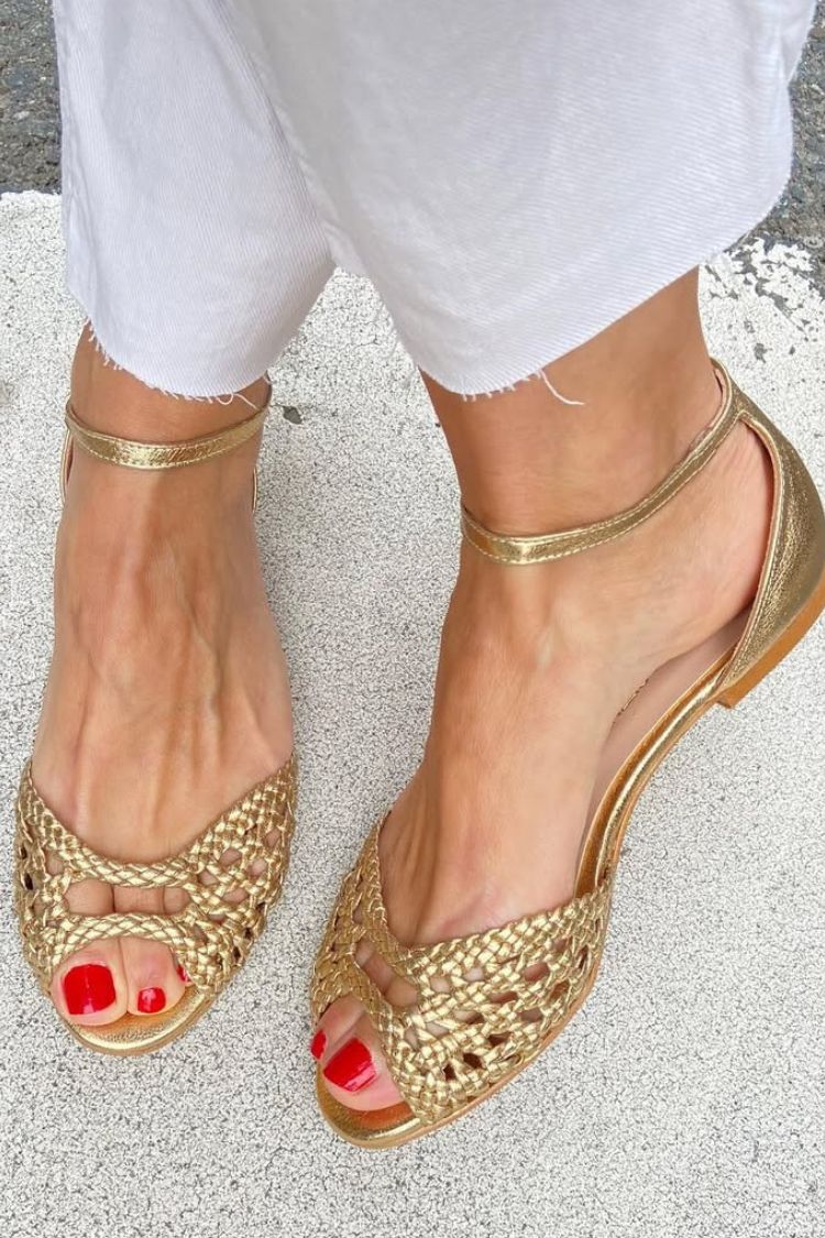 Isadora | Gold Knitted Ankle Strap Sandals