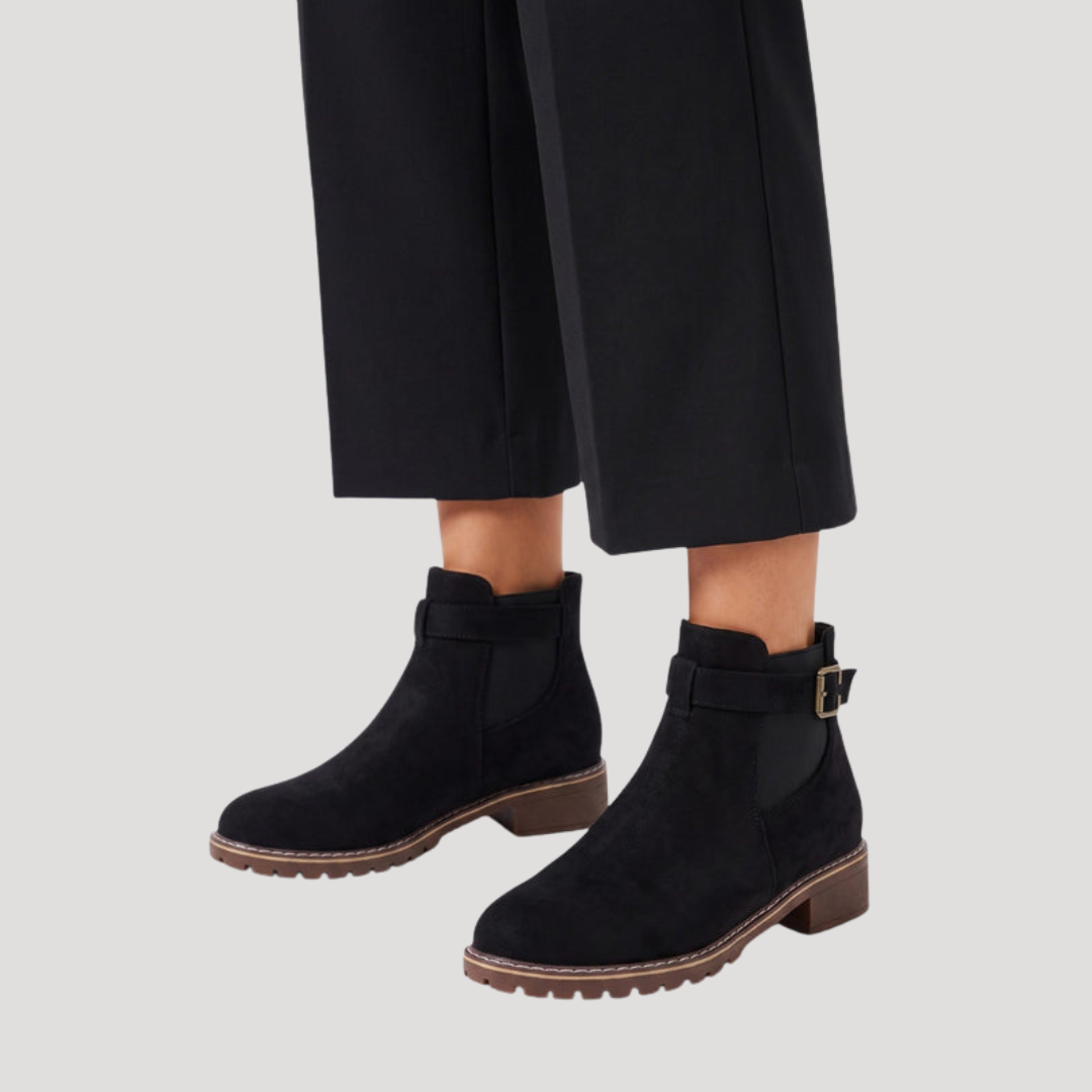 Women's Chunky Chelsea Boots on a Thick Lug Sole | Side Buckle Strap, Elastic Gussets, Napped Upper | 3 Colors