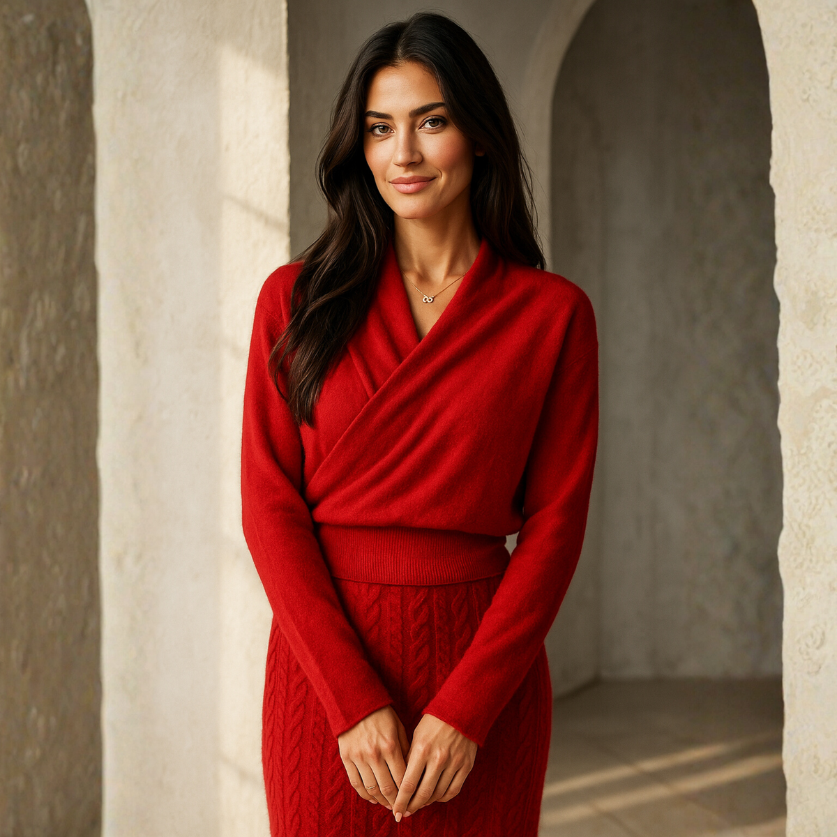 Teresa | Womens Cashmere Sweater with Crossover Collar | Standard Fit, Hand Wash | Pink, Red, Ivory and More XS-XL