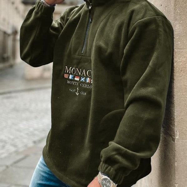 Men's Quarter-Zip Mock Neck Sweater, Long Sleeves, Graphic Front
