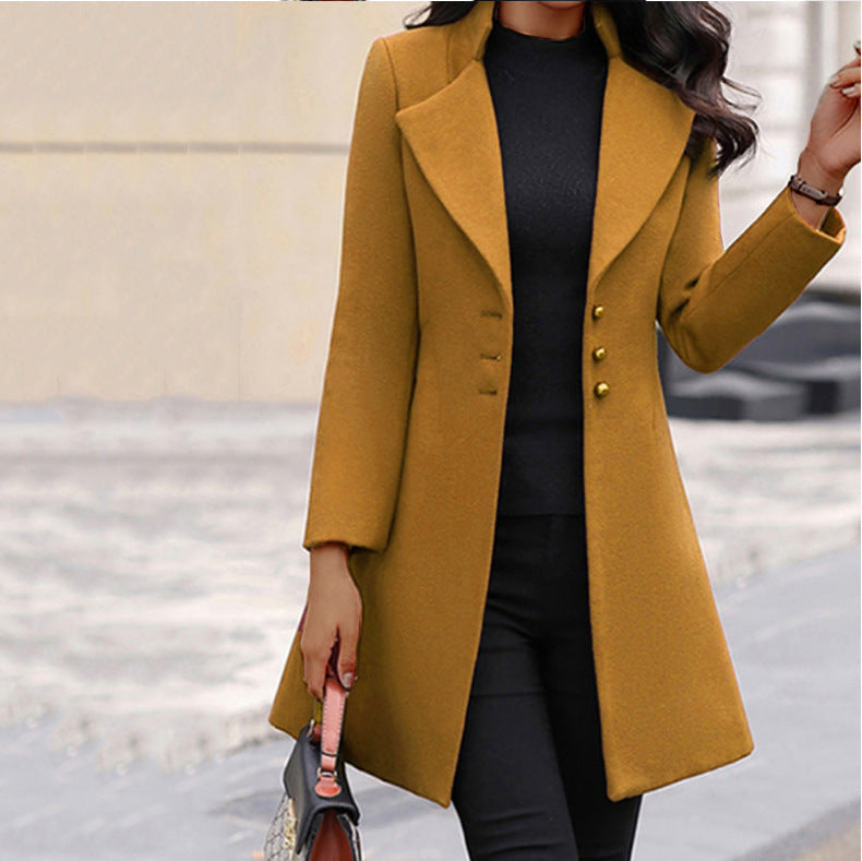 Women's Tailored Longline Coat, Notched Lapels, Button Front