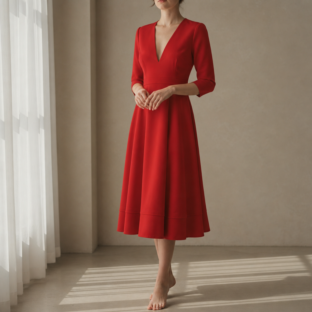 Gaeta Deep V Neck Midi Dress