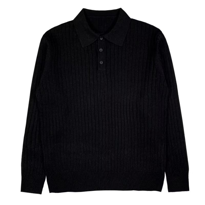 Men's Ribbed Polo Sweater, Long Sleeves, Button Placket