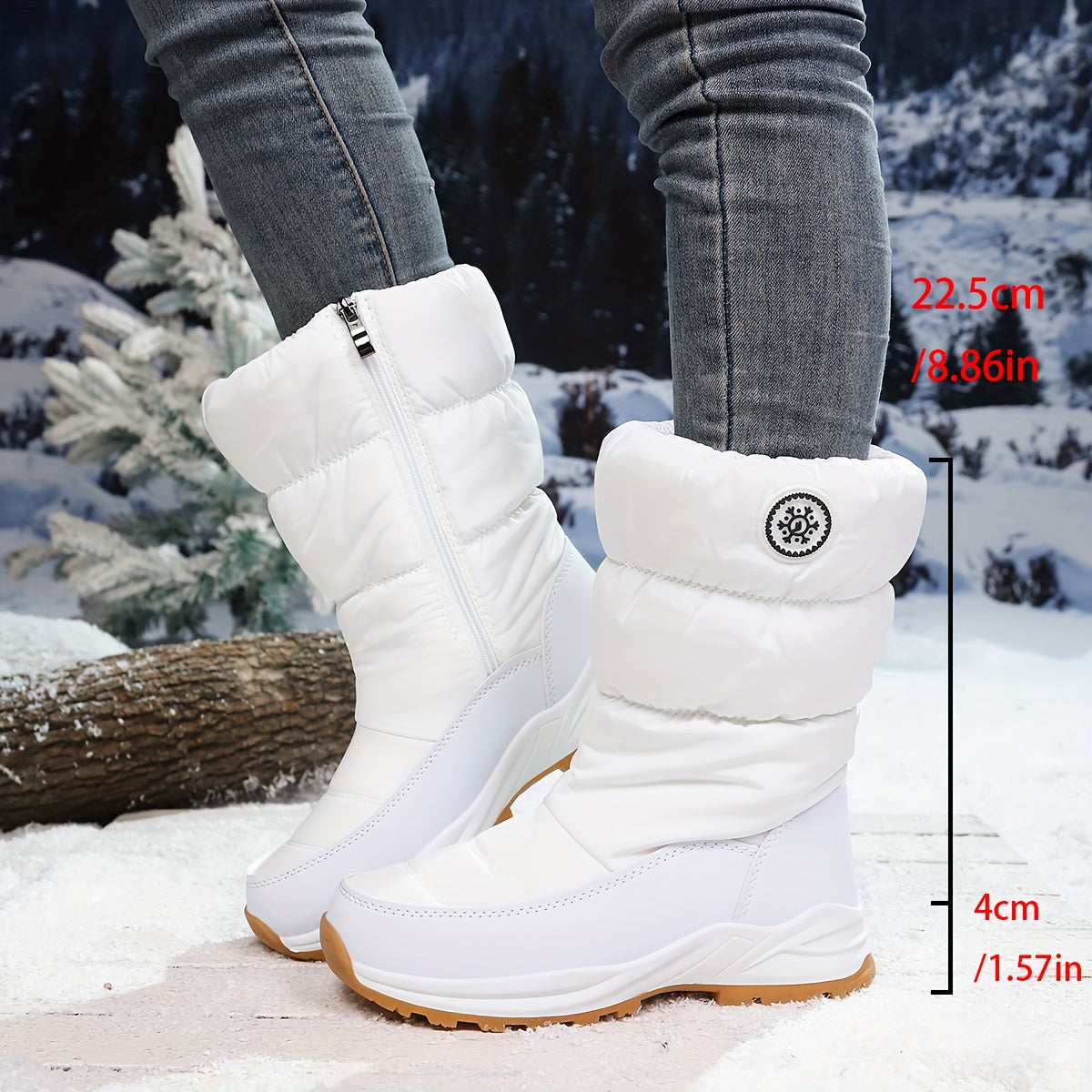 Women's Waterproof Winter Snow Boots Mid Calf Faux Fur Lined Side Zip