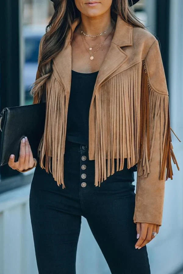 ALLIE | CROPPED FRINGE SUEDE-EFFECT JACKET