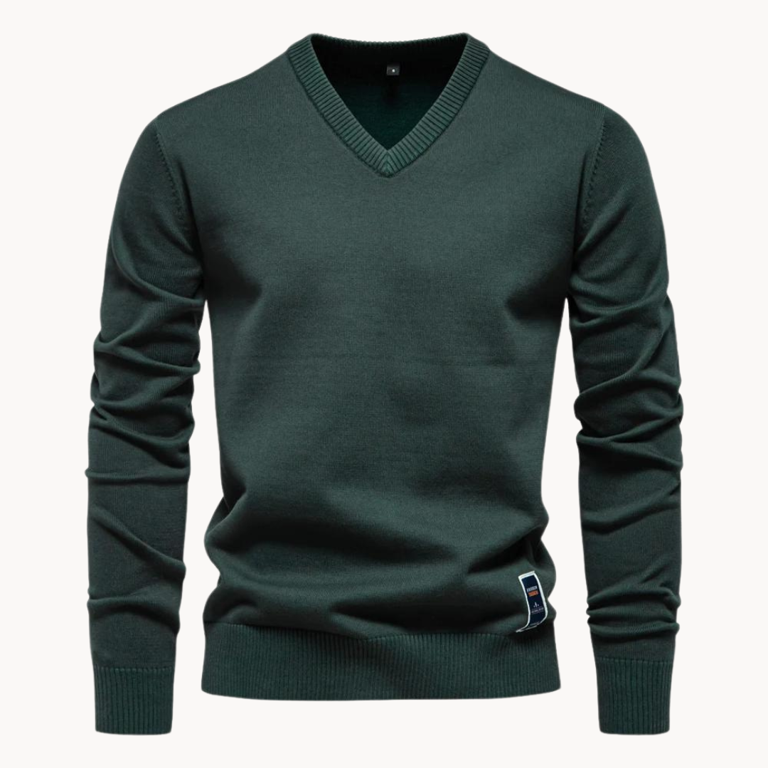 Men's V-Neck Long Sleeve Ribbed Hem Sweater