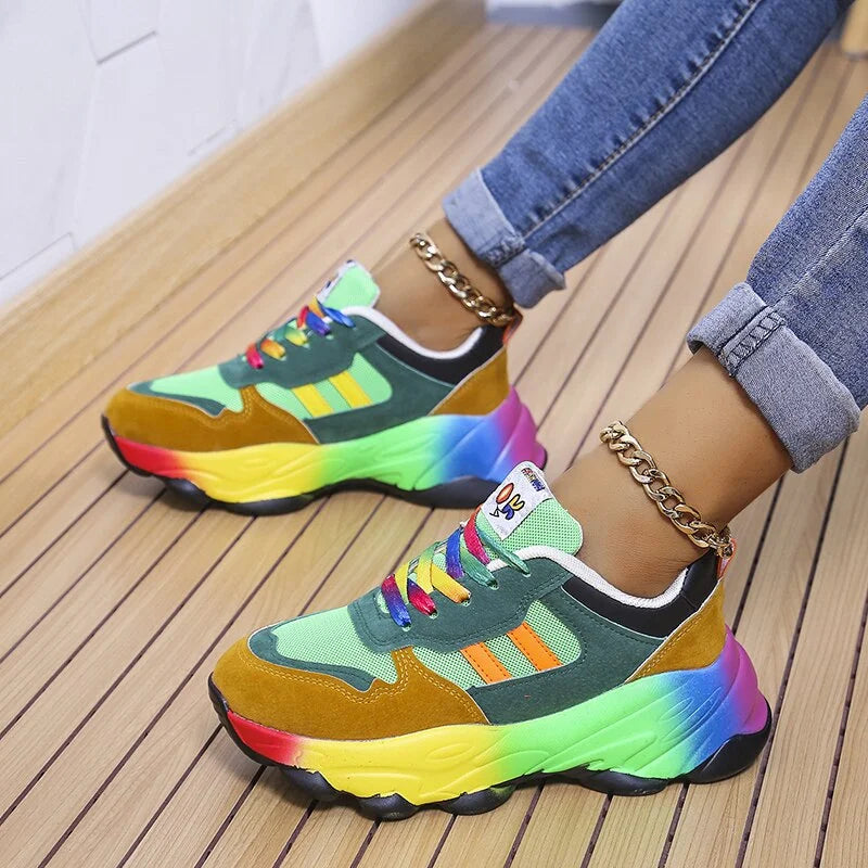 Women's Colorblock Platform Sneakers Rainbow Laces