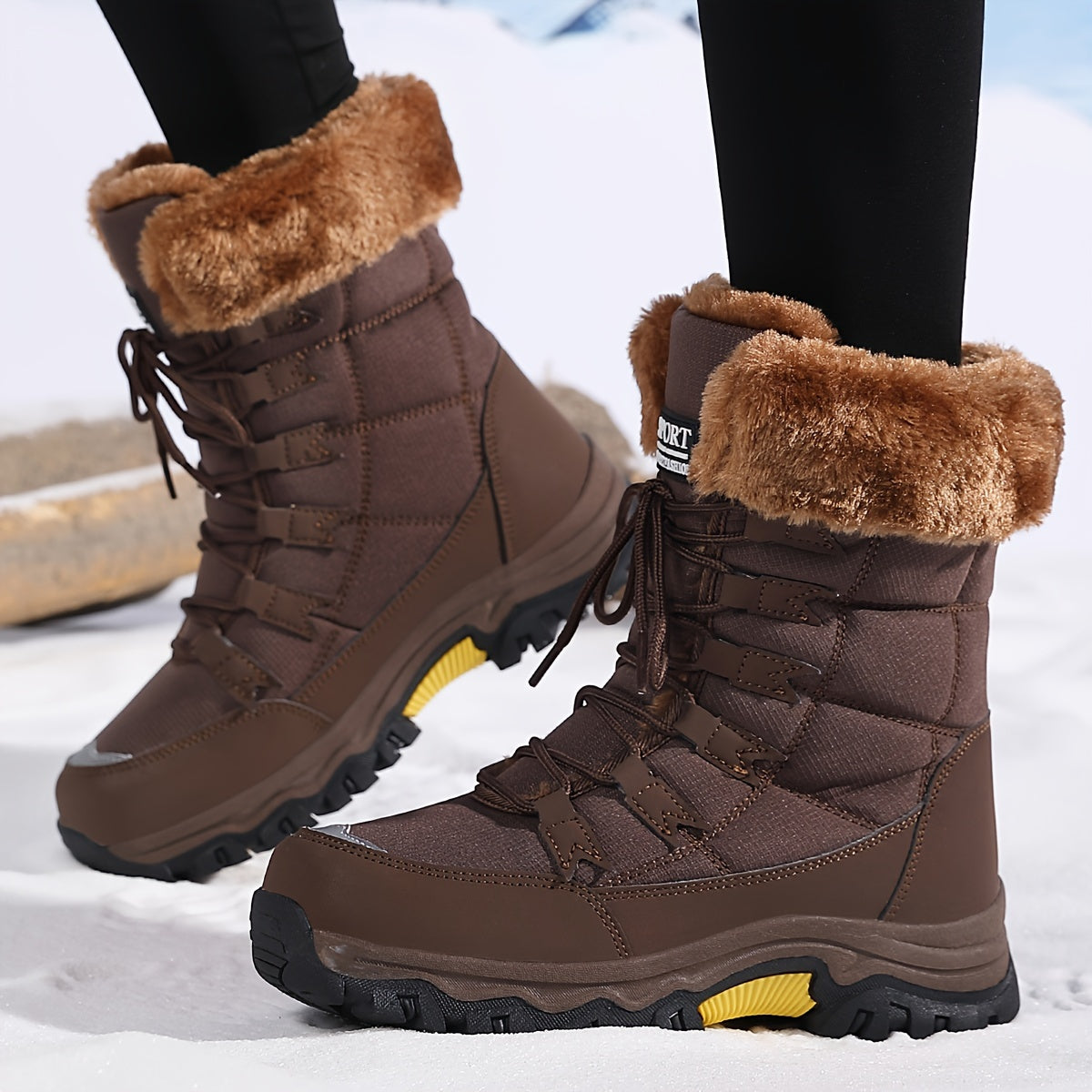 Women's Winter Boots, Lace-Up, Plush Cuff, Lug Sole
