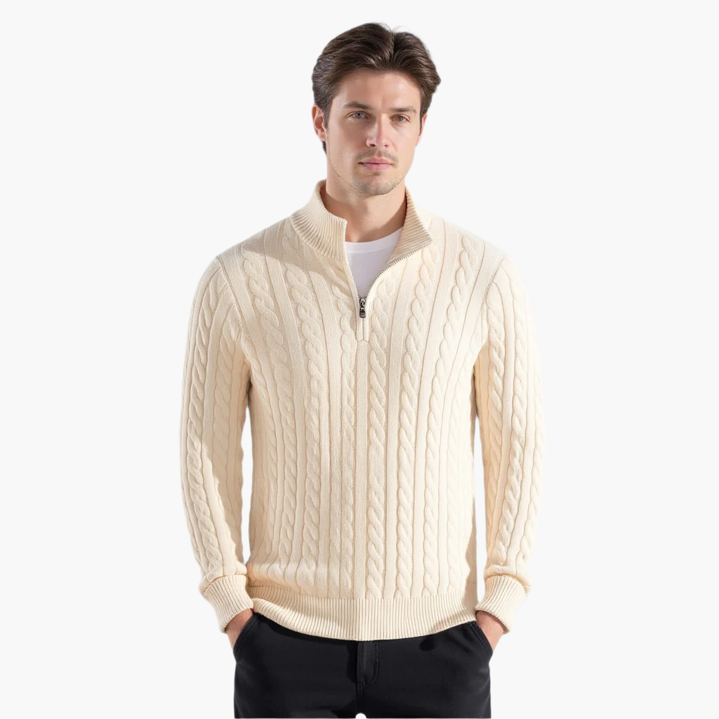 Men's Cable Knit Quarter-Zip Sweater, Long Sleeves, 5-Pack