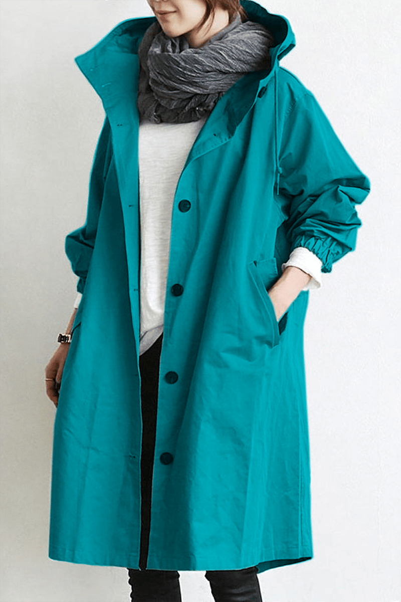 Women's Waterproof Rain Jacket with Hood and Button Front | Pockets | For Winter | Size S-4XL