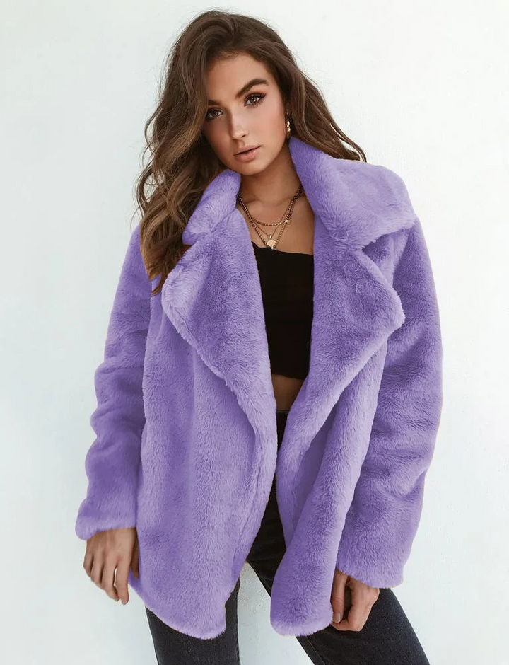 Women's Open-Front Teddy Jacket with Oversized Collar