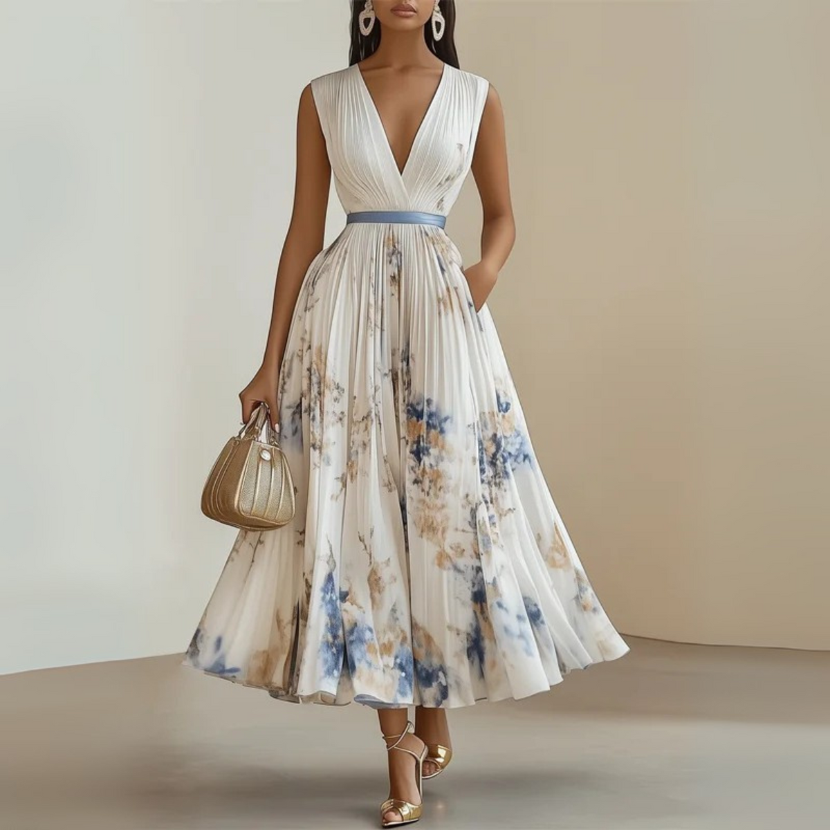 Women's Sleeveless Pleated Maxi Dress – Flowy Formal Occasion Dress