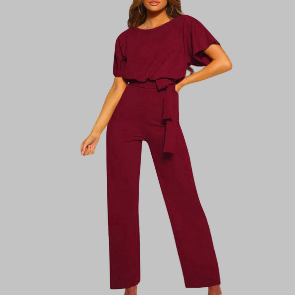 Women's Wide-Leg Jumpsuit | Belted Batwing Sleeve