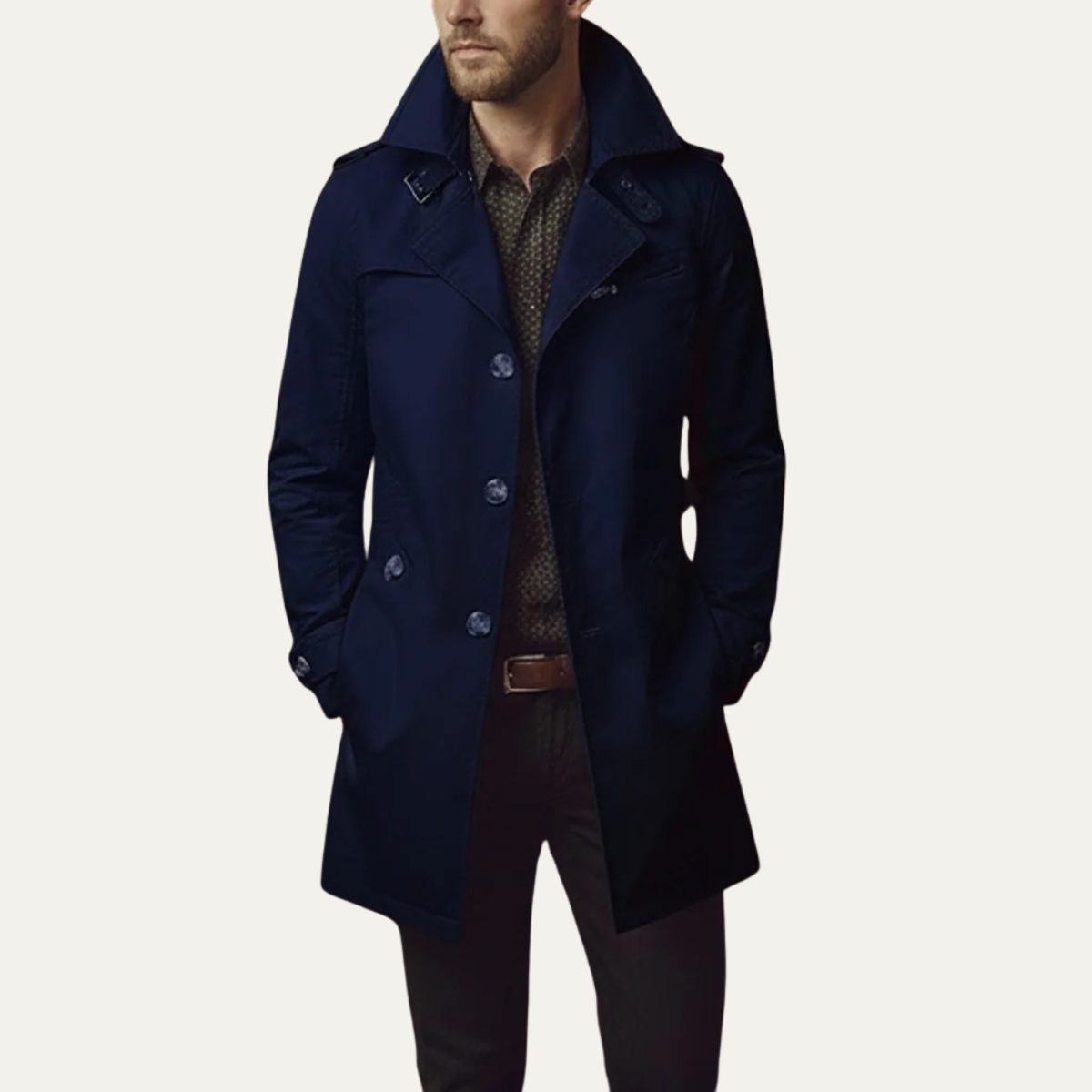 Paul | Mens Double Breasted Pea Coat | Notched Lapels, Cuff Tabs, Slim Fit | Black, Brown, Navy and More M-4XL