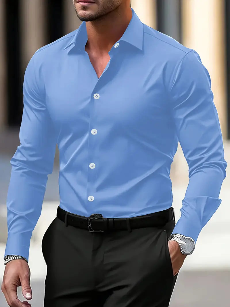 Men's Slim Fit Long Sleeve Shirt, Button Front, Collared