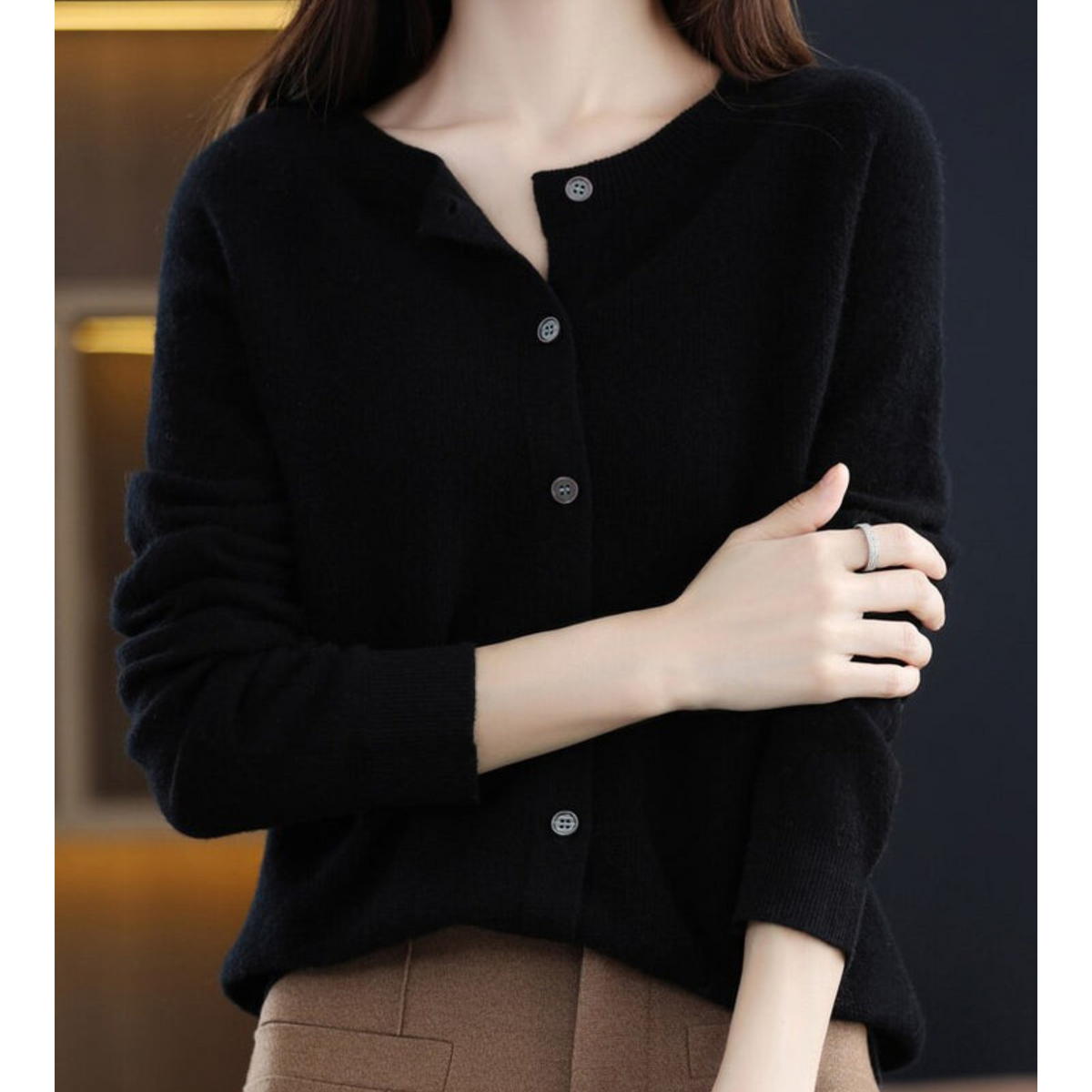 Women's Button Crew Neck Cardigan – Classic Long Sleeve Knit Cardigan
