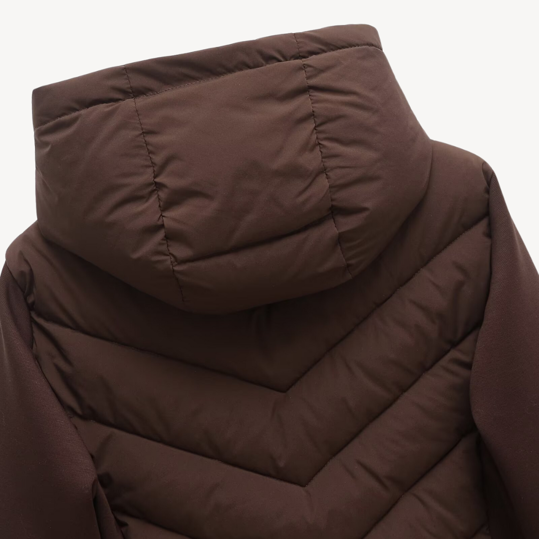 Women's Quilted Hooded Jacket with Chevron Stitch Detail