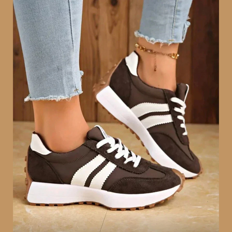 Women's Retro Lace-Up Sneakers, Striped Panel Design