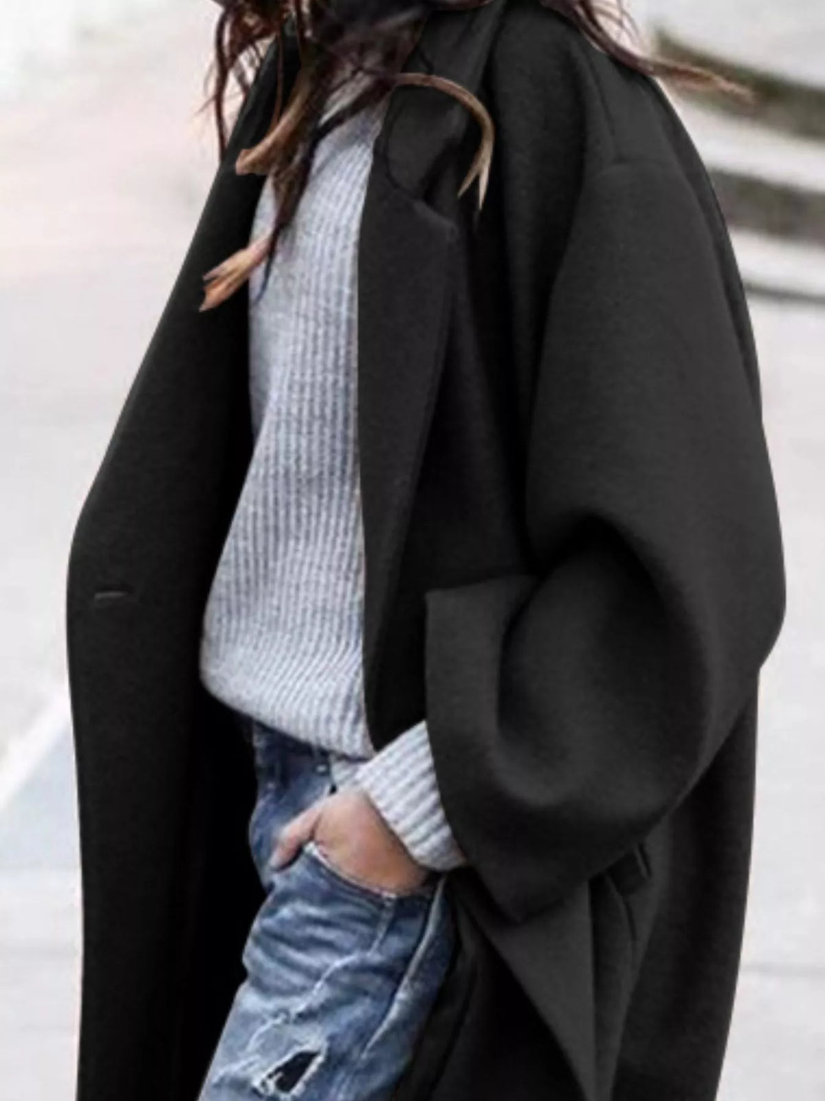 Carly | Womens Oversized Long Winter Coat | Wide Sleeves, Single-Breasted Closure | Khaki, Black, Blue or White S-3XL