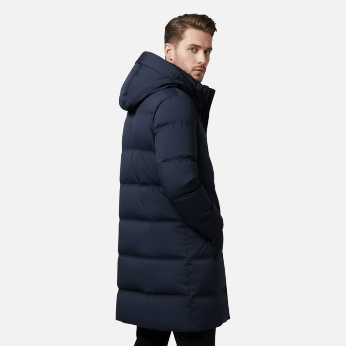 Men's Hooded Quilted Winter Parka, Long Sleeves, Zip Front