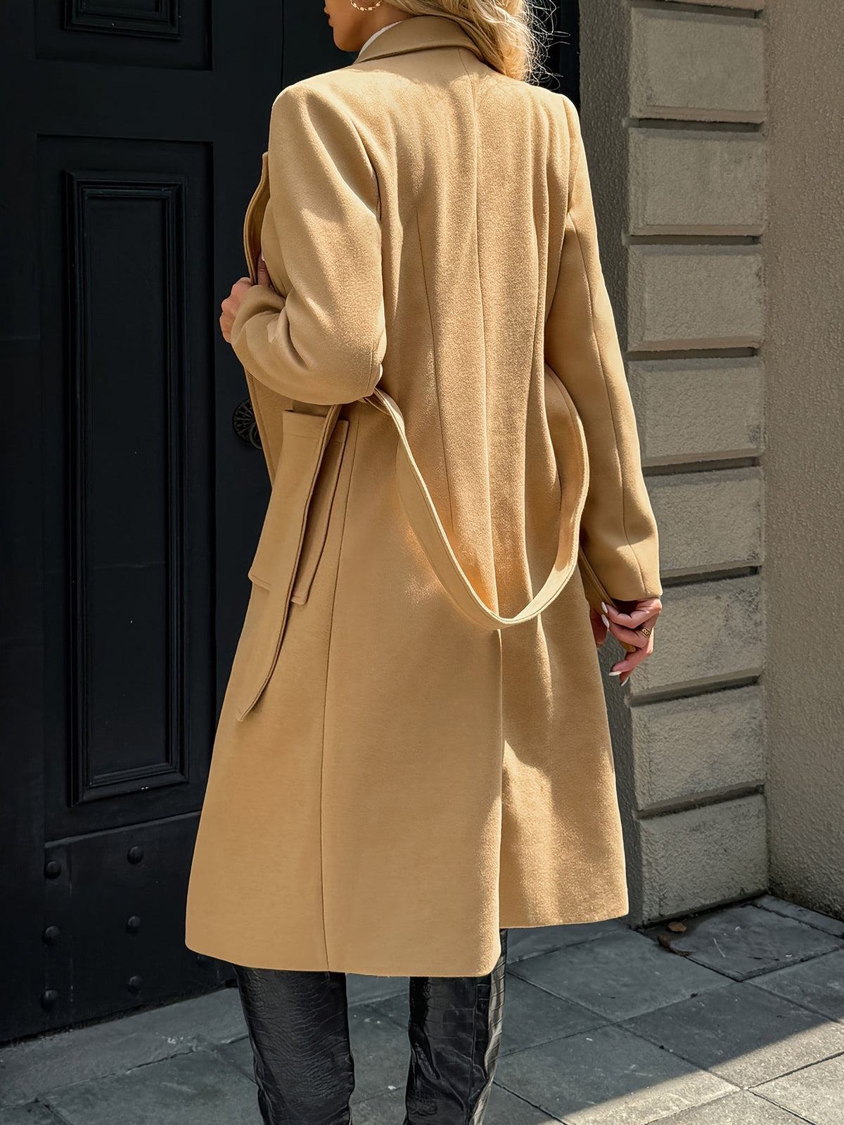 Women's Coat with Waist Belt and Pockets | For Winter | Size S-XL | Camel, Light Brown, Black, Grey