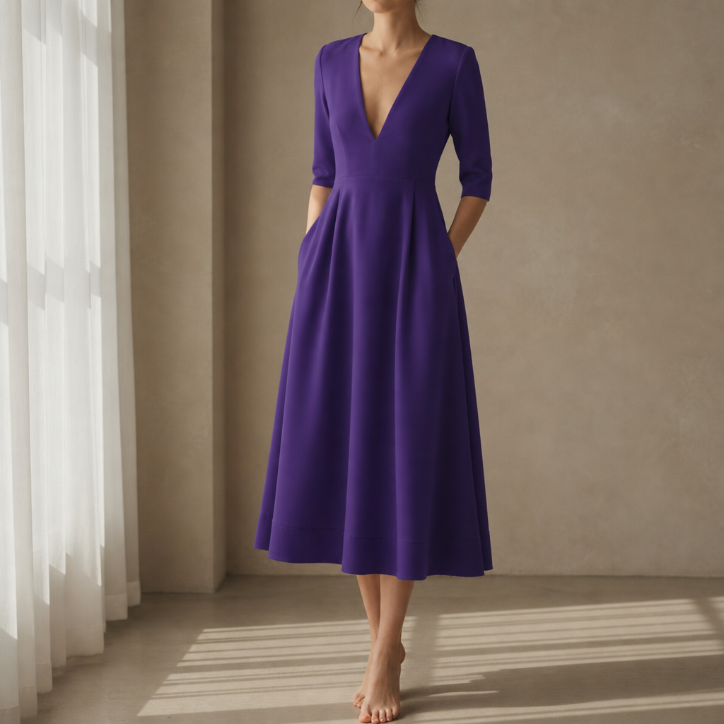 Gaeta Deep V Neck Midi Dress