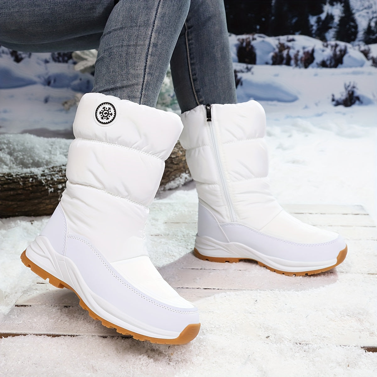 Women's Waterproof Winter Snow Boots Mid Calf Faux Fur Lined Side Zip