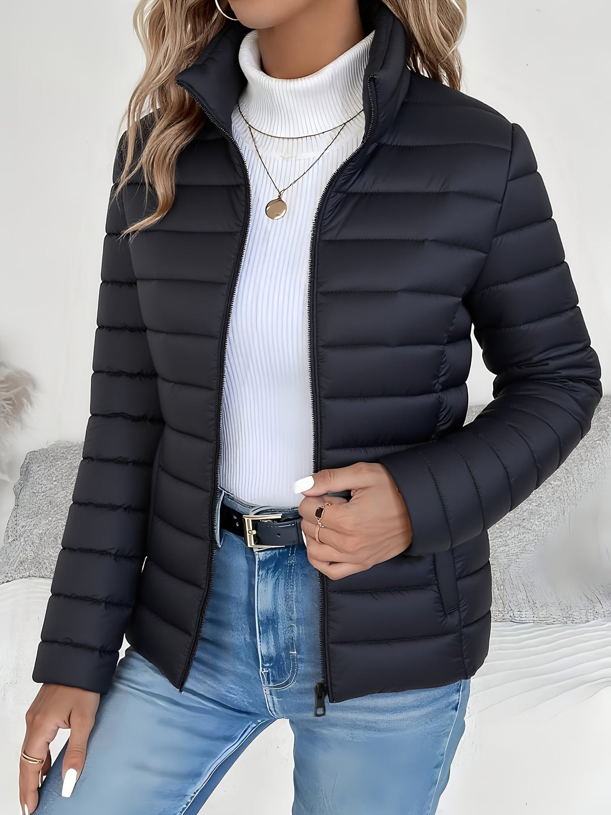 Women's Puffer Jacket with Down Filling and Fitted Cut | Zip Closure | For Winter | Size M-2XL | Matcha, Black, Khaki, Mint