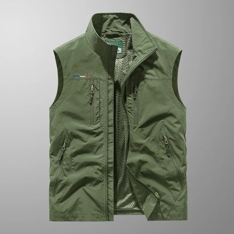 Robin | Mens Cargo Vest with Stand Collar and Zip Pockets — Utility Vest in 6 Colors M–3XL | Westmere