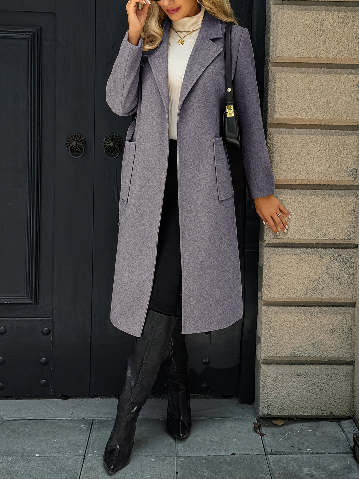 Women's Coat with Waist Belt and Pockets | For Winter | Size S-XL | Camel, Light Brown, Black, Grey