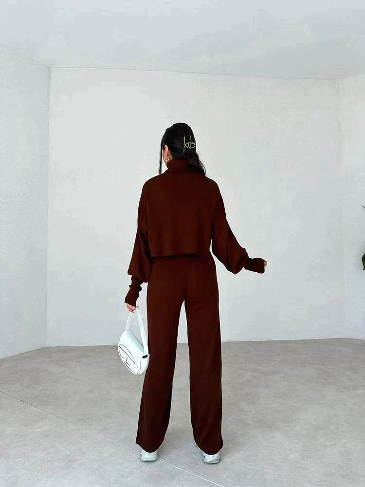 Women's Turtleneck Sweater Set with Relaxed Trousers